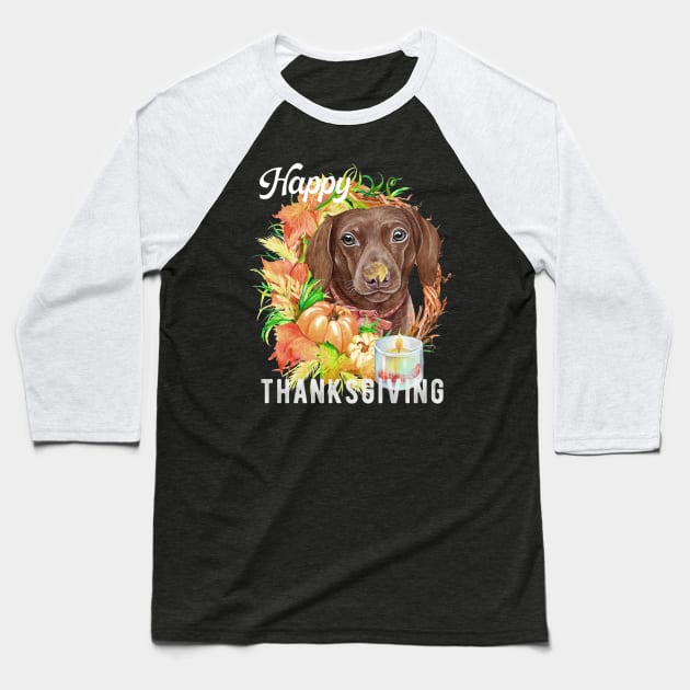 Dachshund Dog Owner Thanksgiving Celebration Harvest Theme Baseball T-Shirt by Sniffist Gang